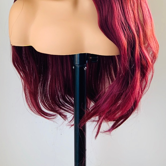 Gorgeous 28” Dark Rooted Burgundy Lace Part Synthetic Wig - Picture 8 of 16